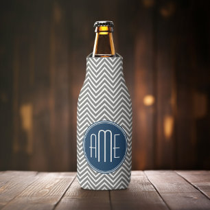 Aangepast monogram voor het Navy- en Gray Chevron- Flesjeskoeler
