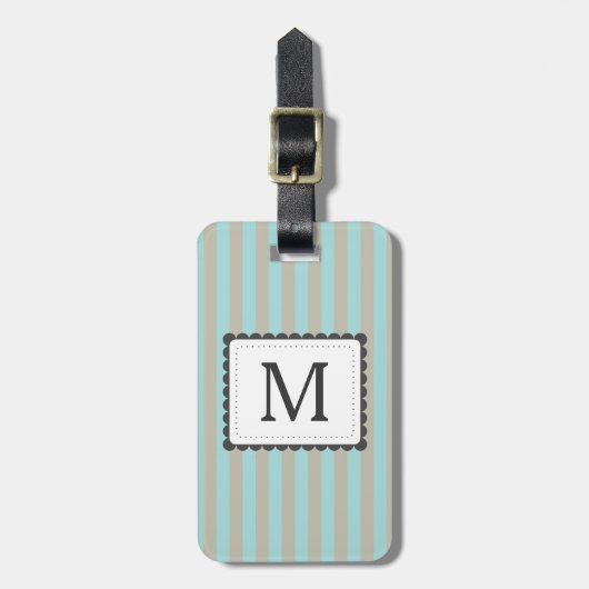 Aangepast monogram voor lichtblauw en beige strepe bagagelabel (Voorkant verticaal)