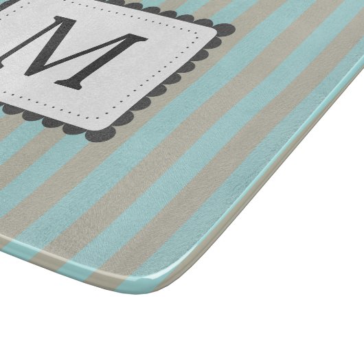 Aangepast monogram voor lichtblauw en beige strepe snijplank (Hoek)