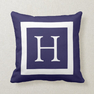 Aangepast monogram voor Navy Blue White Kussen