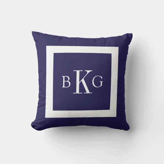 Aangepast monogram voor Navy Blue White Kussen (Voorkant)
