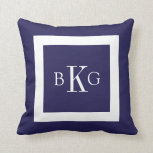 Aangepast monogram voor Navy Blue White Kussen