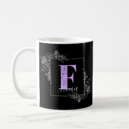Aangepast monogram voor Paarse Floral Butterfly -  Koffiemok