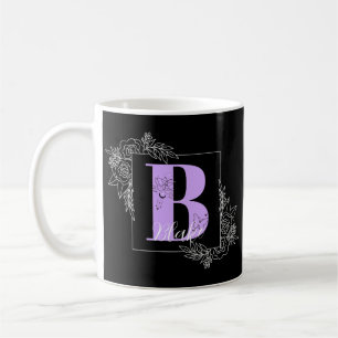 Aangepast monogram voor Paarse Floral Butterfly - Koffiemok