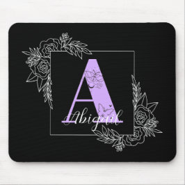 Aangepast monogram voor Paarse Floral Butterfly -  Muismat