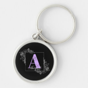 Aangepast monogram voor Paarse Floral Butterfly -  Sleutelhanger
