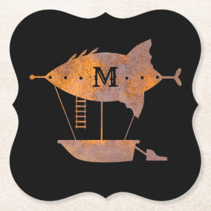 Aangepast monogram voor Steampunk Rusty Kartonnen Onderzetters