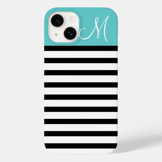 Aangepast monogram voor zwart en Turquoise Preppy Case-Mate iPhone Case (Achterkant)