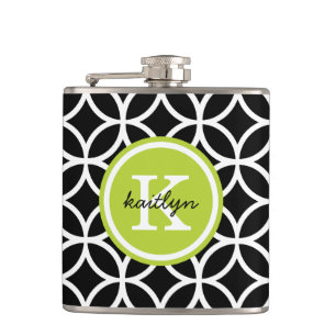 Aangepast monogram voor zwarte en groene geometris heupfles