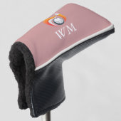 Aangepast monogram vos en bal stoffig roze roze golfheadcover (3/4 voorkant)