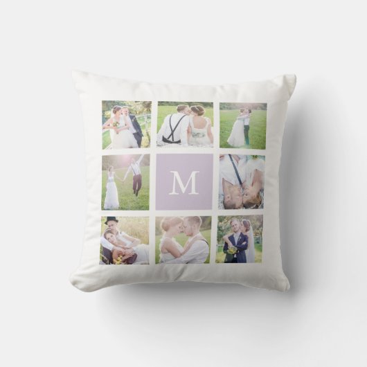 Aangepast Monogram Wit Vierkant Foto Collage Kussen (Voorkant)