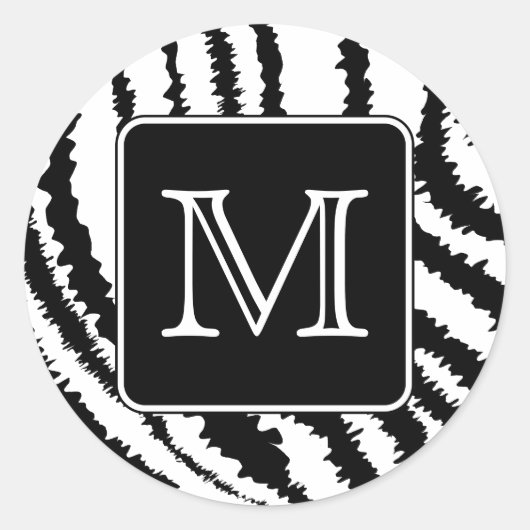 Aangepast monogram, Zebra Pattern Animal Print. Ronde Sticker (Voorkant)