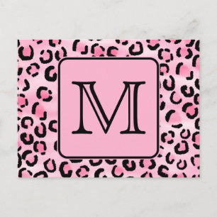 Aangepast monogram. Zwart en roze luipaard afdrukk Briefkaart