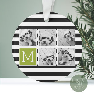 Aangepast monogram zwart, gestript fotocollage ornament