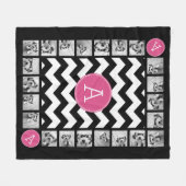 Aangepast monogram zwart-wit en roze Chevrons Fleece Deken (Voorkant (Horizontaal))