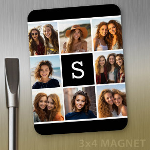Aangepast monogram zwart-wit fotocollage magneet