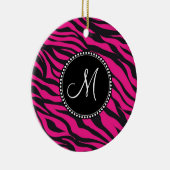 Aangepast monogrammatisch Initiaal Hot Pink Black Keramisch Ornament (Rechts)
