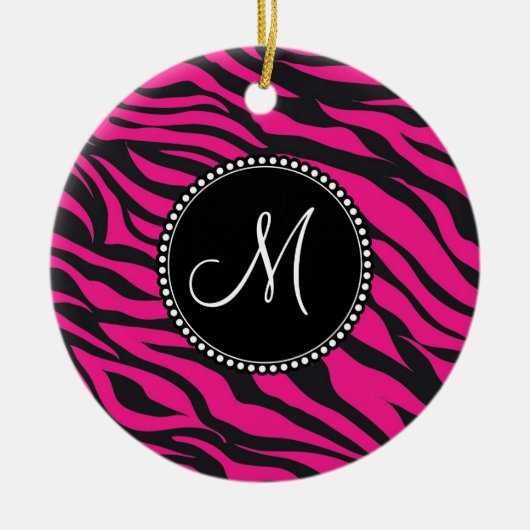 Aangepast monogrammatisch Initiaal Hot Pink Black Keramisch Ornament (Voorkant)