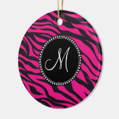 Aangepast monogrammatisch Initiaal Hot Pink Black Keramisch Ornament (Links)