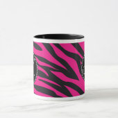 Aangepast monogrammatisch Initiaal Hot Pink Black Mok (Midden)