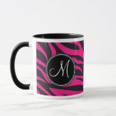 Aangepast monogrammatisch Initiaal Hot Pink Black  Mok (Links)