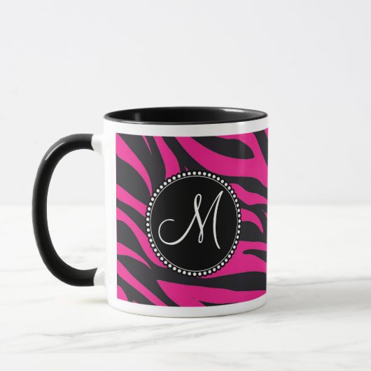 Aangepast monogrammatisch Initiaal Hot Pink Black Mok (Links)