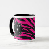 Aangepast monogrammatisch Initiaal Hot Pink Black Mok (Voorkant links)
