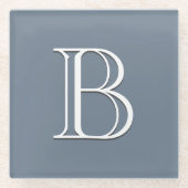 Aangepast monogramme Initiaal Middelgroot blauw &  Glazen Onderzetter (Voorkant)