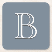 Aangepast monogramme Initiaal Middelgroot blauw &  Vierkante Kartonnen Onderzetter (Voorkant)
