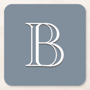 Aangepast monogramme Initiaal Middelgroot blauw &  Vierkante Kartonnen Onderzetter