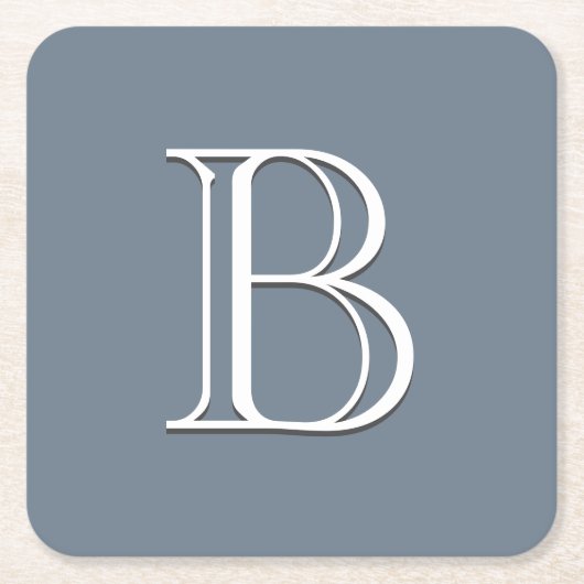 Aangepast monogramme Initiaal Middelgroot blauw &  Vierkante Kartonnen Onderzetter (Voorkant)