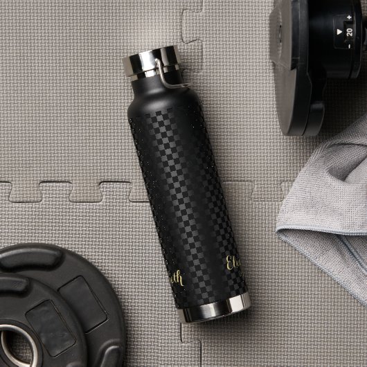 Aangepast monogrammen Modern Black Checkered Patte Waterfles (Gym)