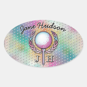 Aangepast monogramontwerp voor vrouwelijke golfer ovale sticker