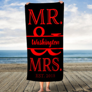 Aangepast Mr en Mrs Red Black Bath Towel Badhanddoek