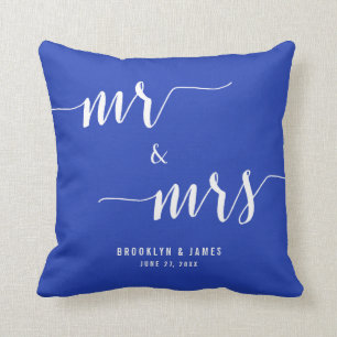 Aangepast Mr en Mrs Royal Blue Wedding Kussens