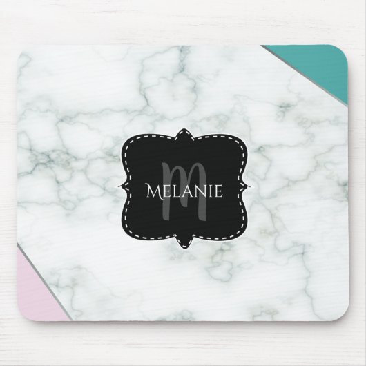 Aangepast Muismat Roze Aqua Marble Monogram (Voorkant)