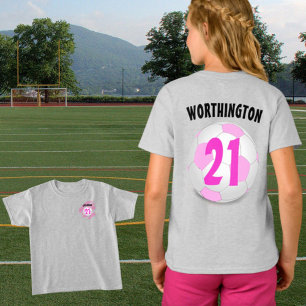 Aangepast naamnummer Roze wit Voetbal T-shirt