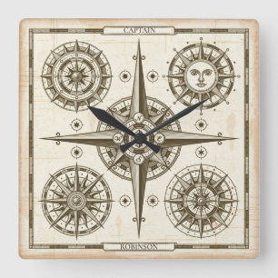 Aangepast Nautical Compass Vierkante Klok