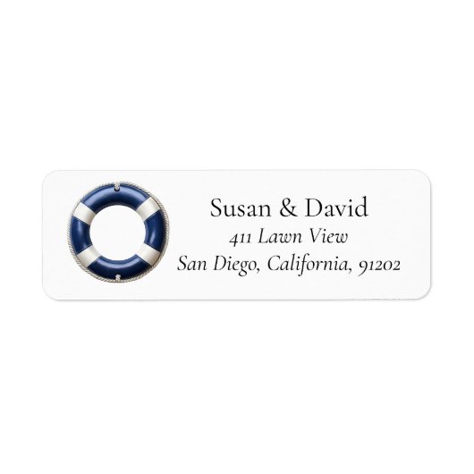 Aangepast Nautisch Adreslabel met Blauwe reddingsb Etiket (Voorkant)