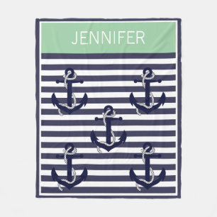 Aangepast nautisch anker chic strepenpatroon fleece deken