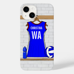 Aangepast netball Uniform Blue met rood en wit Case-Mate iPhone 14 Hoesje