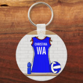 Aangepast netball Uniform Blue met rood en wit Sleutelhanger (Voorkant)