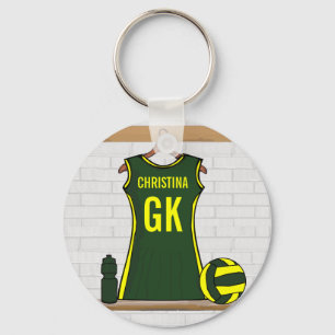 Aangepast netball Uniform Green met geel Sleutelhanger