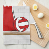 Aangepast netball Uniform Red met blauw en wit Theedoek (Quarter Fold)