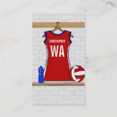 Aangepast netball Uniform Red met blauw en wit Visitekaartje (Achterkant)