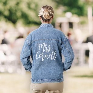 Aangepast nieuw mevrouw bruid huwelijk modern scri denim jacket