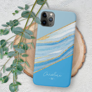 Aangepast Ombre Helder Azuurblauw Marmer Kunstpatr iPhone 16 Pro Max Hoesje