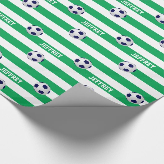 Aangepast omslagpapier, Voetbal, Groen/Wit Cadeaupapier (Hoek)