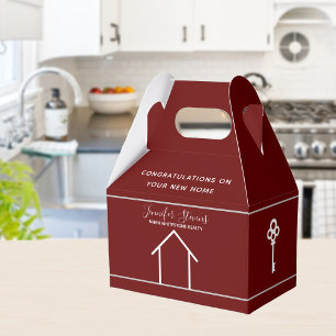 Aangepast onroerend goed Modern Red Housewarming R Bedankdoosjes