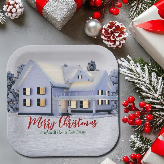 Aangepast onroerend goed voor winterkerstfeest papieren bordje